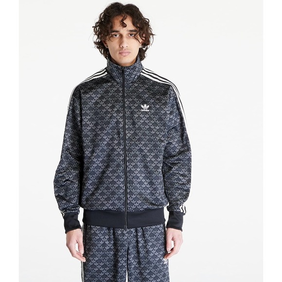 Adidas Mono Track Jacket Full Zip Gray Leaf Pattern Mens Medium - Picture 1 of 8